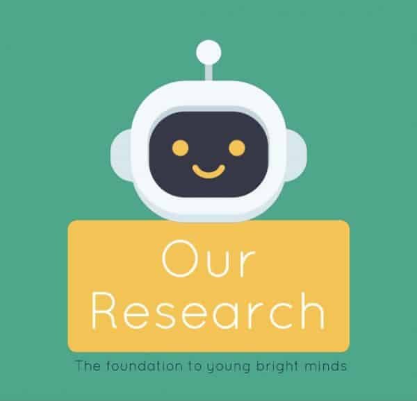 Robot with research banner