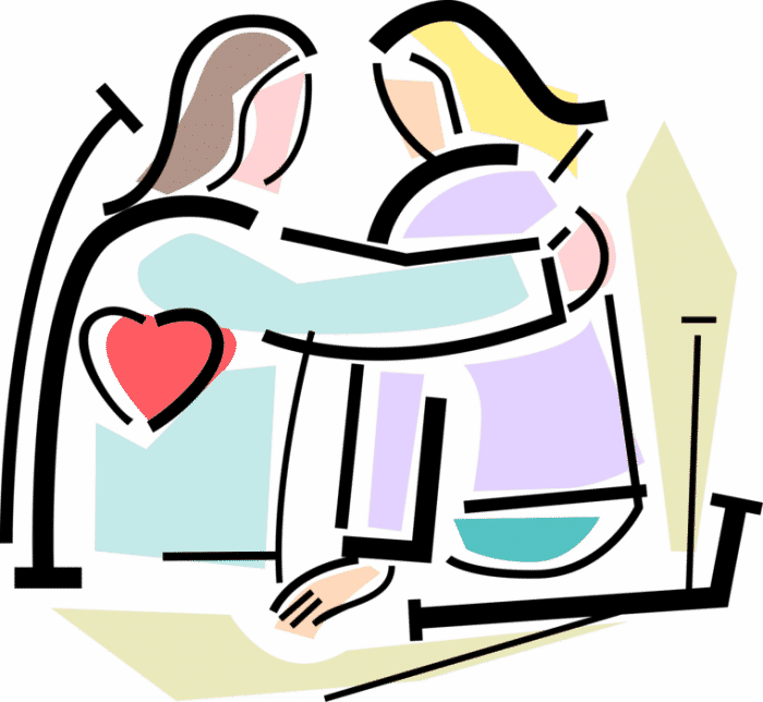 clipart 2 people hugging with heart