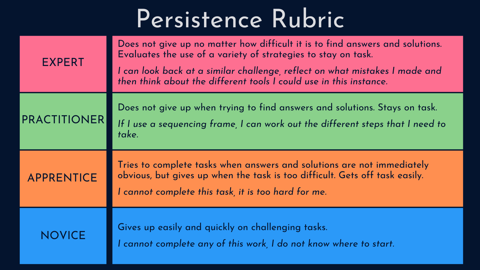 Persistence rubric